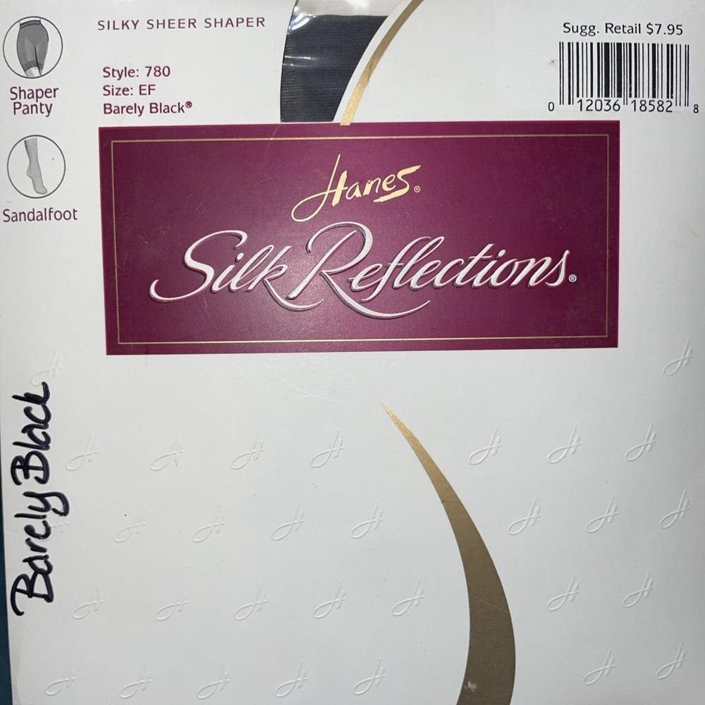 Hanes Silk Reflections Barely Black Shaper Panty Sandalfoot Pantyhose 780 EF NOS